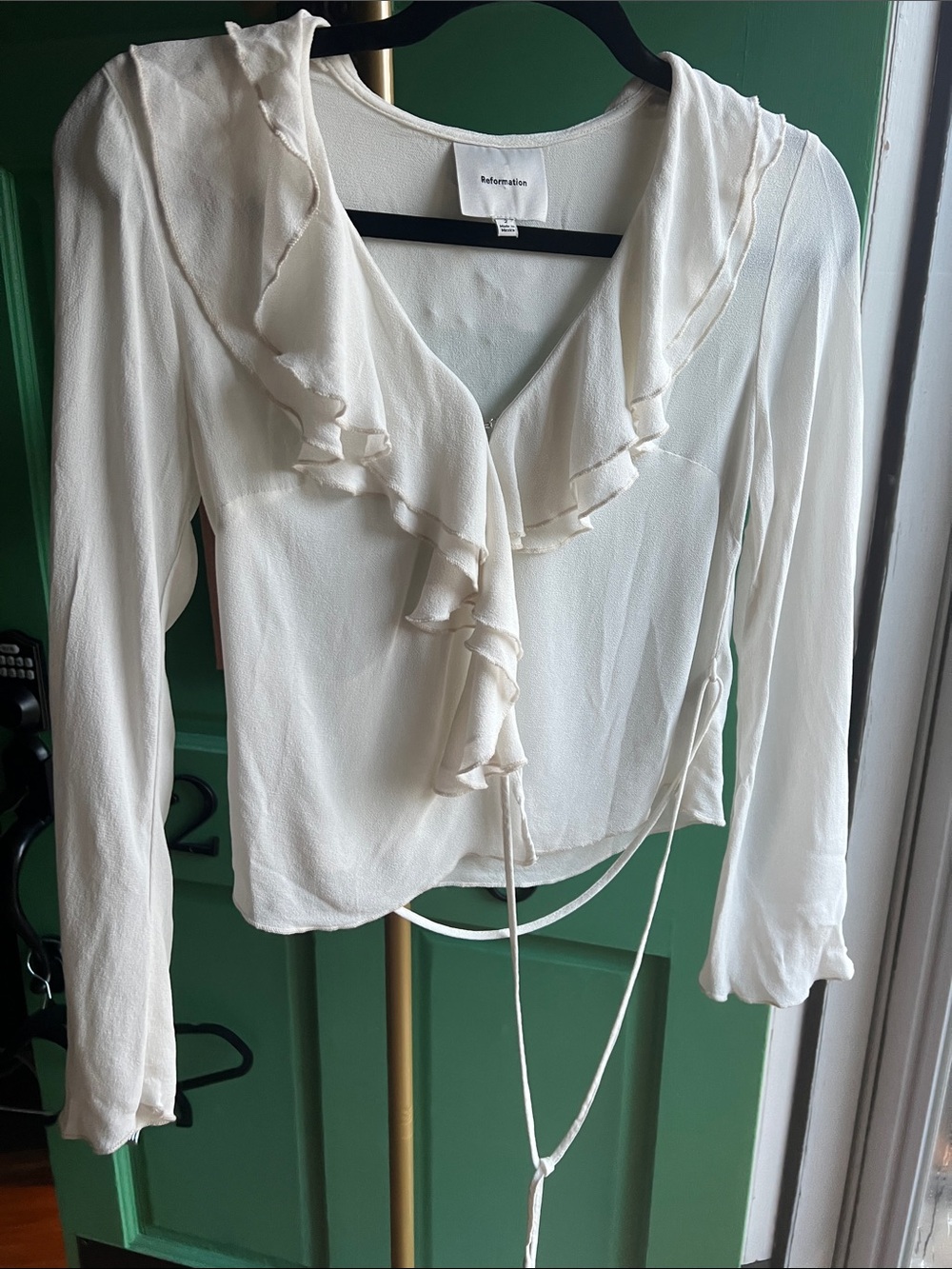 Reformation Ivory Ruffle Wrap Blouse size 2